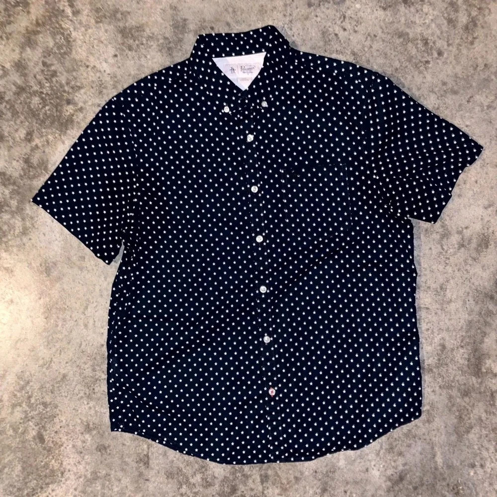 Lot of 2 Penguin Munsingwear Shirt Mens L Navy Blue Stars & Palm Print Button Up - Picture 2 of 15